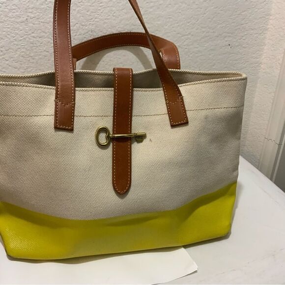 Fossil canvas tote multicolor leather trim - Picture 4 of 11